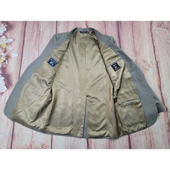 Burberry Men 100% Wool Tweed Tan Herringbone Blazer Jacket Lined - Picture 3 of 16